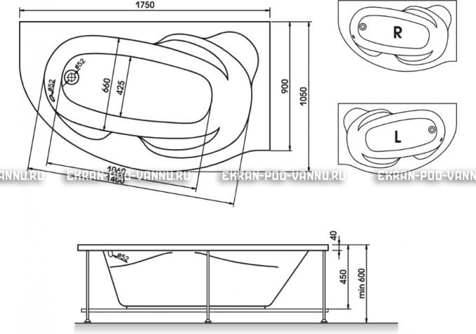Акриловая ванна Relisan Liliya 175x90 – купить по цене 24570 руб. в интернет-магазине в городе Мурманск картинка 3