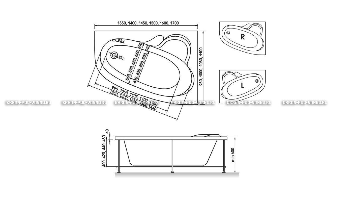Акриловая ванна Relisan Ariadna 135x95 – купить по цене 22700 руб. в интернет-магазине в городе Мурманск картинка 10