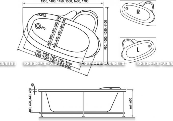Акриловая ванна Relisan Ariadna 135x95 – купить по цене 22700 руб. в интернет-магазине в городе Мурманск картинка 3