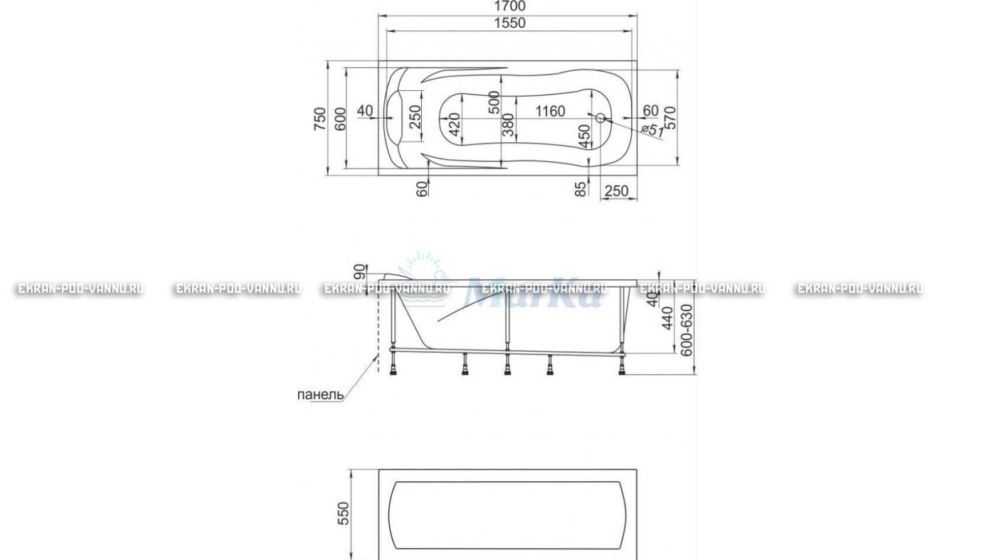 Акриловая ванна 1MarKa Calypso 170x75 – купить по цене 13950 руб. в интернет-магазине в городе Мурманск картинка 22