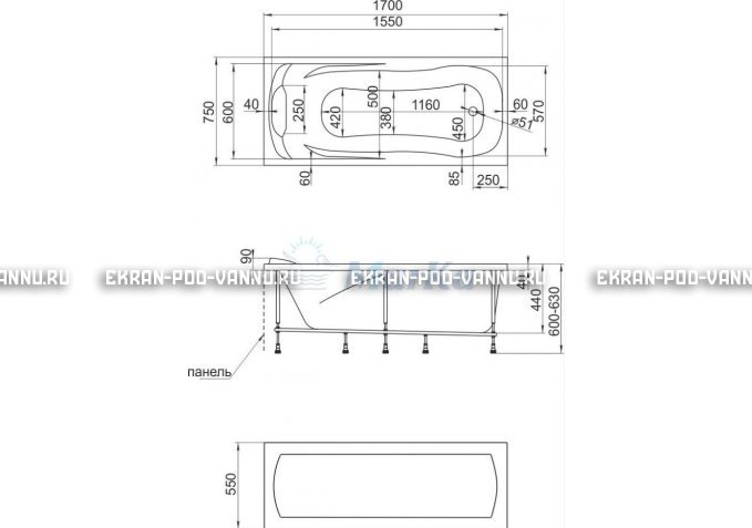 Акриловая ванна 1MarKa Calypso 170x75 – купить по цене 13950 руб. в интернет-магазине в городе Мурманск картинка 7
