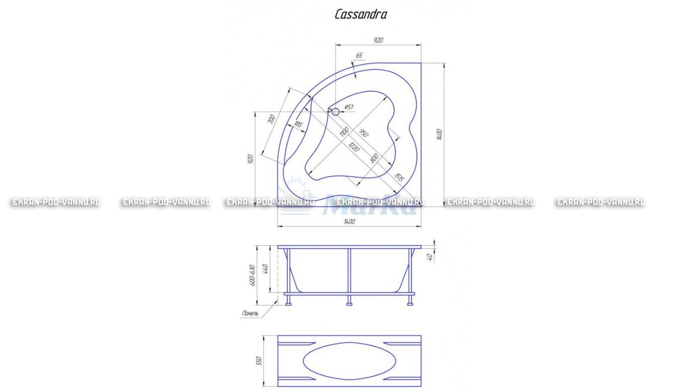 Акриловая ванна 1MarKa Cassandra 140x140 – купить по цене 18620 руб. в интернет-магазине в городе Мурманск картинка 19