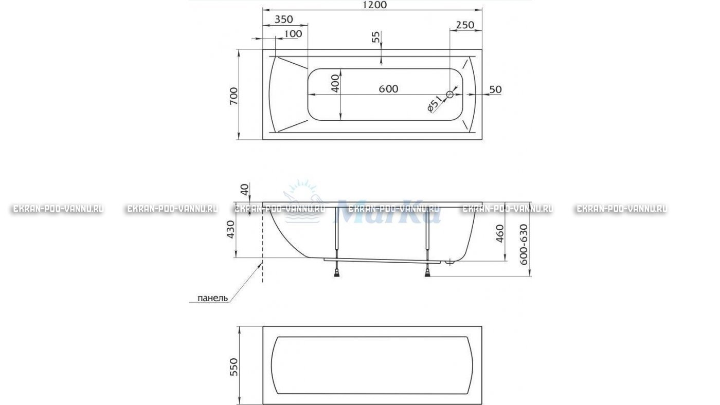 Акриловая ванна 1MarKa Modern 120x70 – купить по цене 7600 руб. в интернет-магазине в городе Мурманск картинка 13