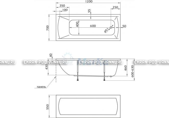 Акриловая ванна 1MarKa Modern 120x70 – купить по цене 7600 руб. в интернет-магазине в городе Мурманск картинка 4
