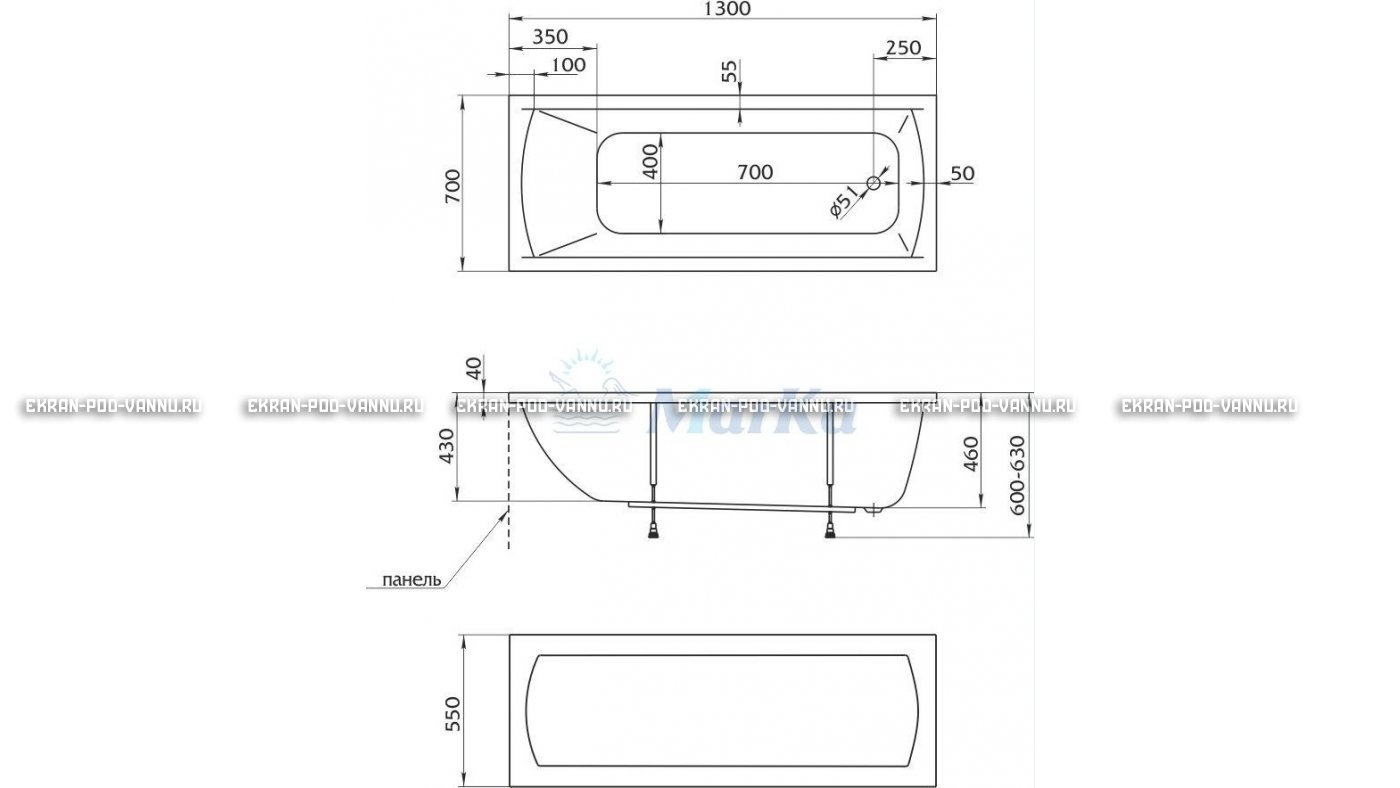 Акриловая ванна 1MarKa Modern 130x70 – купить по цене 8620 руб. в интернет-магазине в городе Мурманск картинка 16