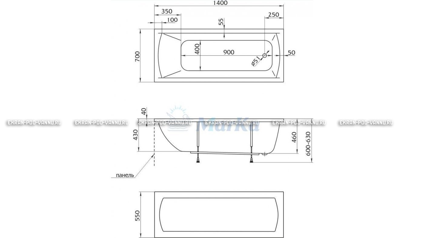 Акриловая ванна 1MarKa Modern 140x70 – купить по цене 8910 руб. в интернет-магазине в городе Мурманск картинка 16