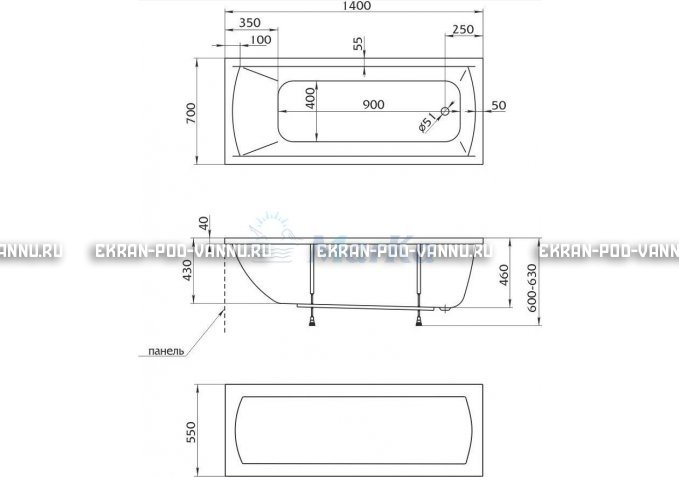 Акриловая ванна 1MarKa Modern 140x70 – купить по цене 8910 руб. в интернет-магазине в городе Мурманск картинка 5