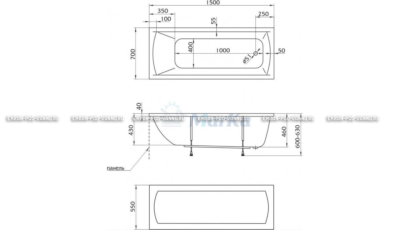 Акриловая ванна 1MarKa Modern 150x70 – купить по цене 9210 руб. в интернет-магазине в городе Мурманск картинка 13