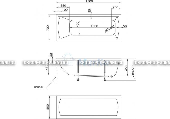 Акриловая ванна 1MarKa Modern 150x70 – купить по цене 9210 руб. в интернет-магазине в городе Мурманск картинка 4