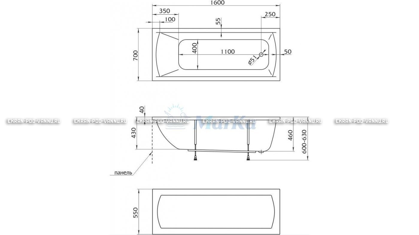 Акриловая ванна 1MarKa Modern 160x70 – купить по цене 9410 руб. в интернет-магазине в городе Мурманск картинка 16