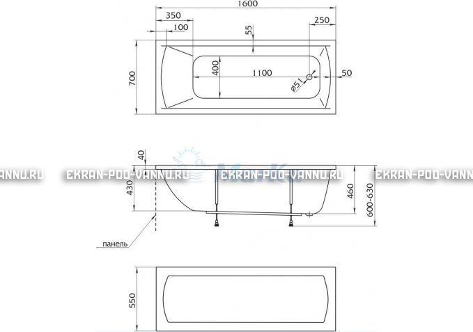 Акриловая ванна 1MarKa Modern 160x70 – купить по цене 9410 руб. в интернет-магазине в городе Мурманск картинка 5