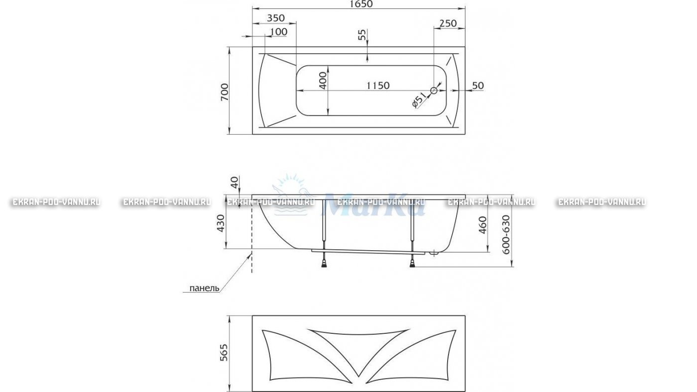 Акриловая ванна 1MarKa Modern 165x70 – купить по цене 9810 руб. в интернет-магазине в городе Мурманск картинка 16