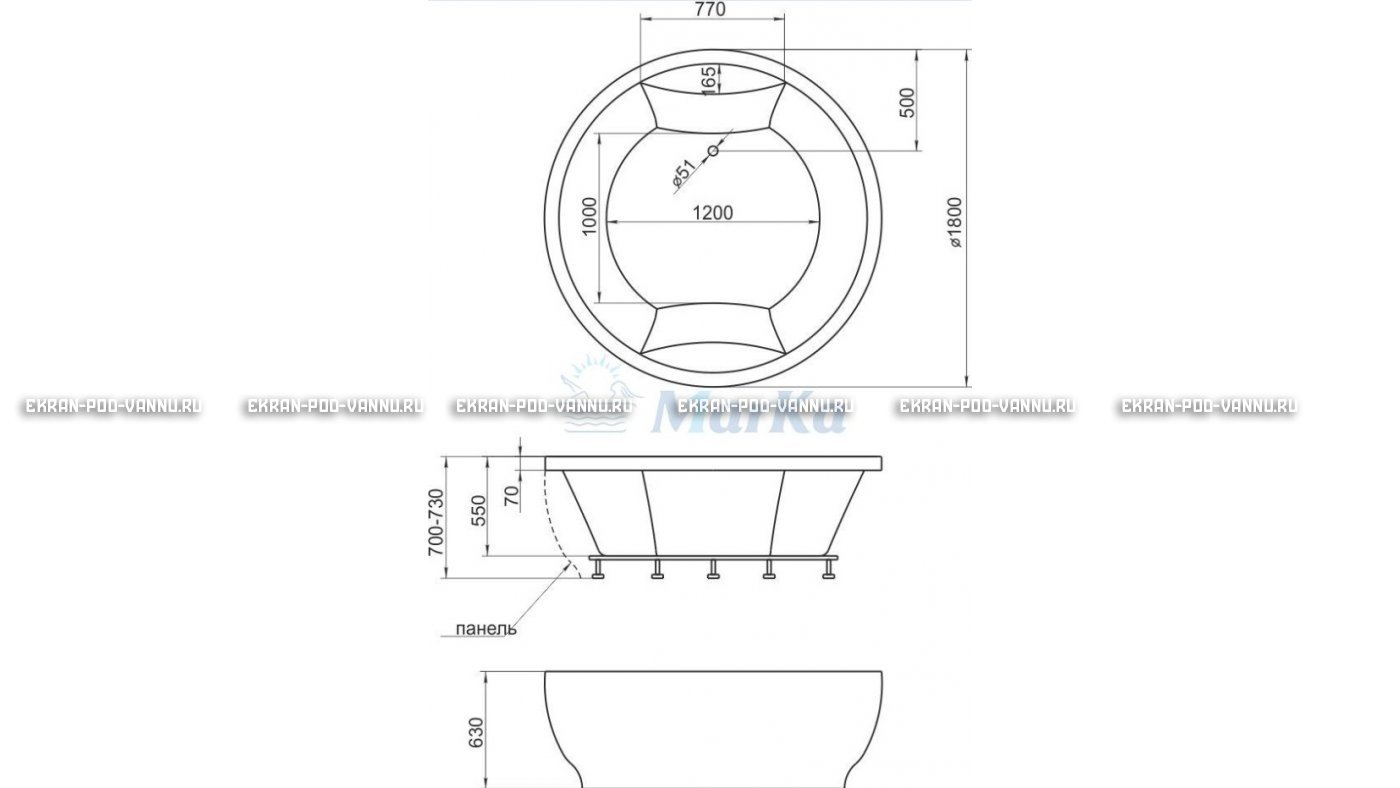 Акриловая ванна 1MarKa Omega 180x180  – купить по цене 42450 руб. в интернет-магазине в городе Мурманск картинка 13
