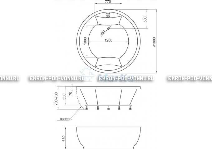 Акриловая ванна 1MarKa Omega 180x180  – купить по цене 42450 руб. в интернет-магазине в городе Мурманск картинка 4