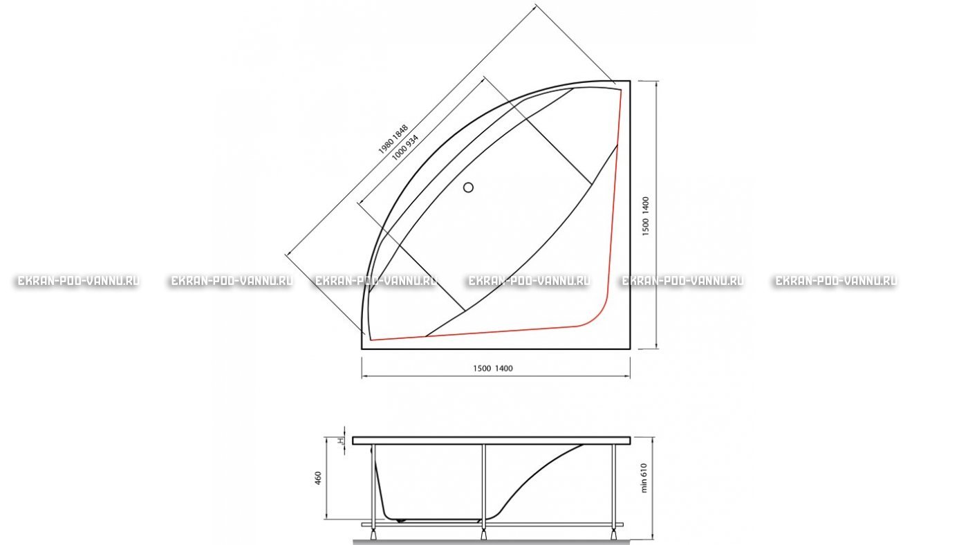 Акриловая ванна Vayer Boomerang 140x140 – купить по цене 53070 руб. в интернет-магазине в городе Мурманск картинка 15