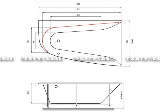 Акриловая ванна Vayer Boomerang 180x100 – купить по цене 53030 руб. в интернет-магазине в городе Мурманск картинка 2