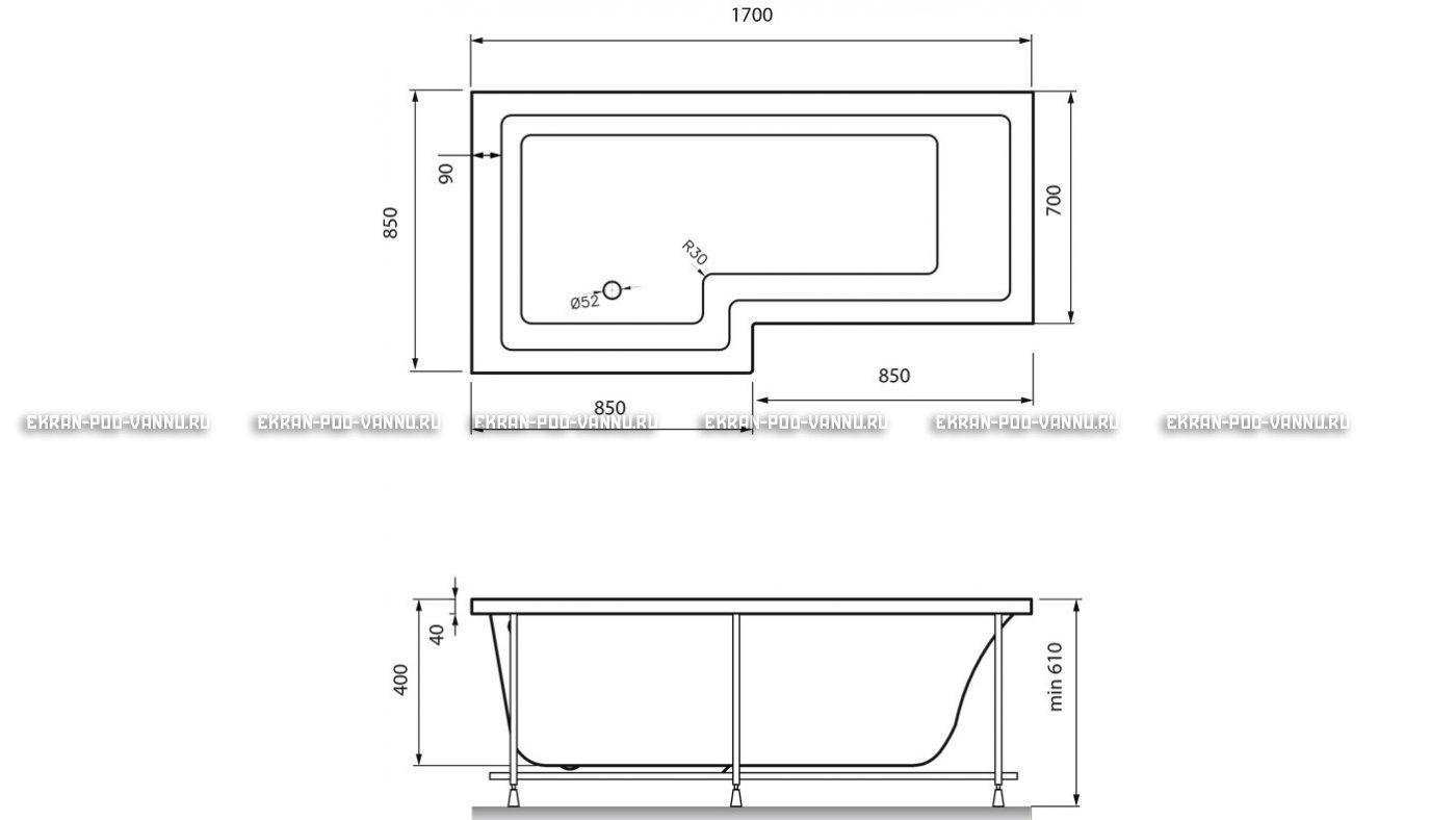 Акриловая ванна Vayer Options 170х70/85 – купить по цене 24110 руб. в интернет-магазине в городе Мурманск картинка 13