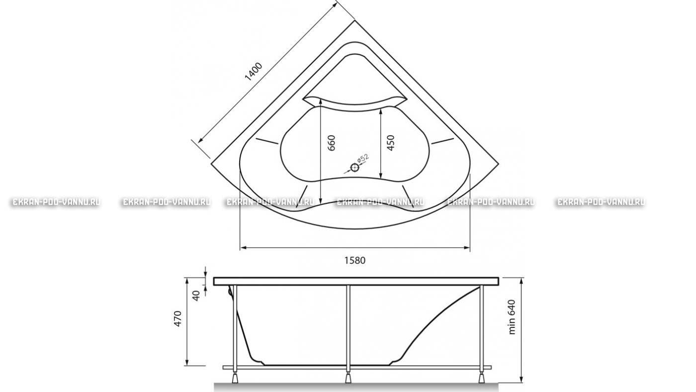 Акриловая ванна Vayer Persefona 140x140 – купить по цене 25230 руб. в интернет-магазине в городе Мурманск картинка 15
