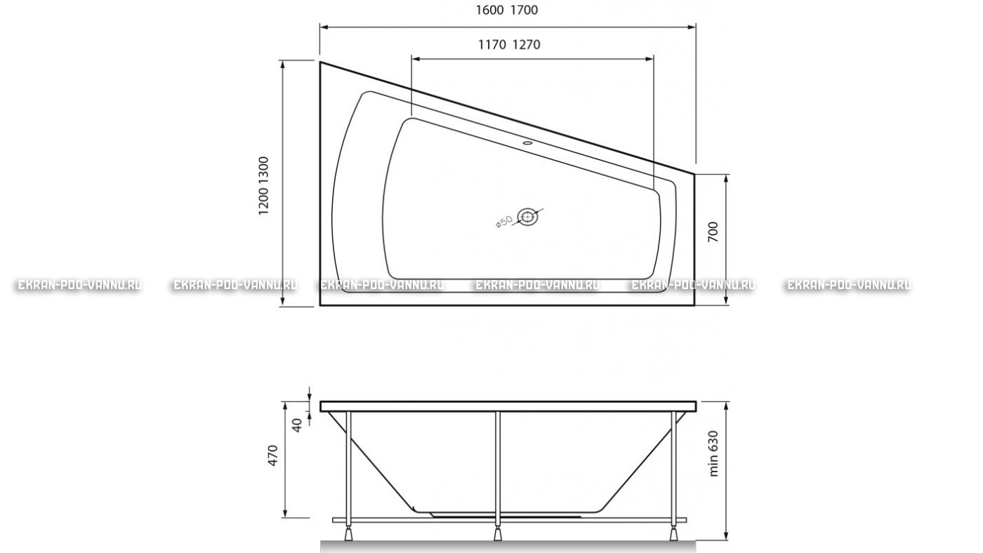 Акриловая ванна Vayer Trinitiy 170x130 – купить по цене 32590 руб. в интернет-магазине в городе Мурманск картинка 13