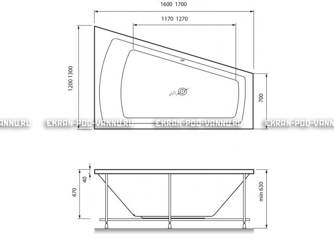 Акриловая ванна Vayer Trinitiy 170x130 – купить по цене 32590 руб. в интернет-магазине в городе Мурманск картинка 4